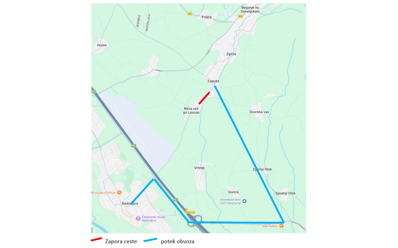 Zapora ceste Radovljica – Begunje v torek 31. 3. 2026